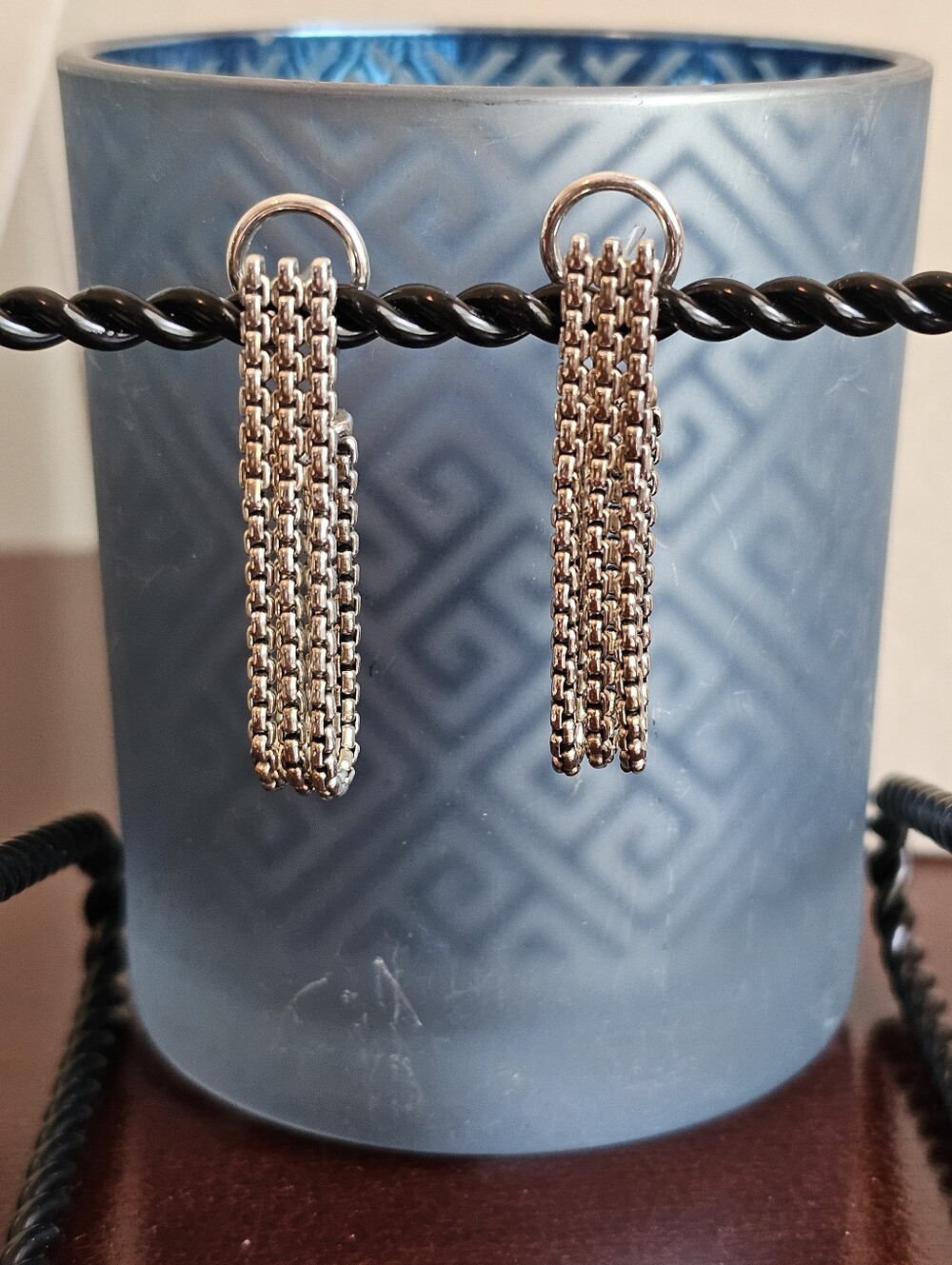 JAI by John Hardy 925 Silver Earrings Triple Box Chain Design - Picture 5 of 13